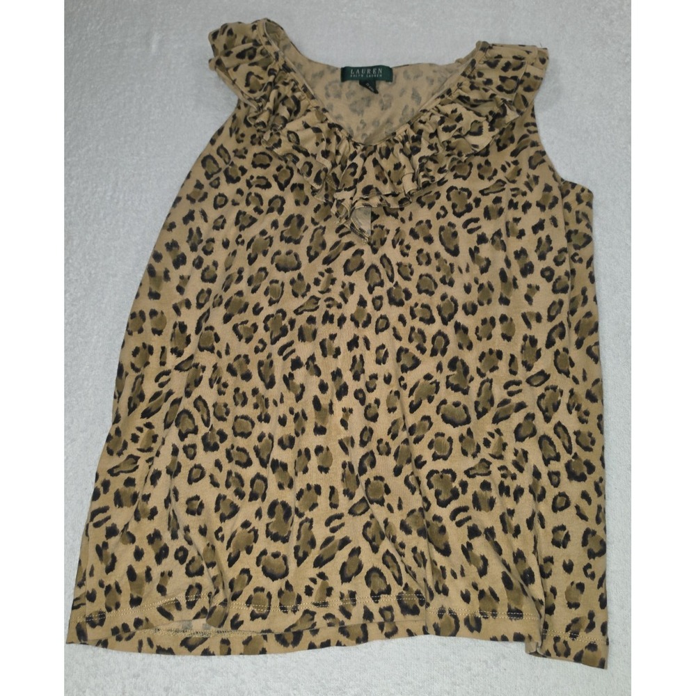 Lauren Ralph Lauren Sleeveless Tank Blouse Shirt 1X Leopard Ruffles V